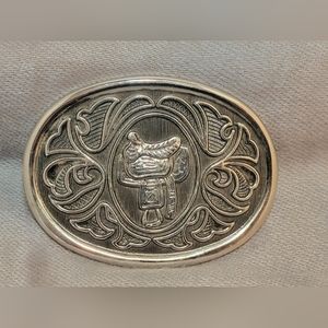Avon Vintage Silver Tone Horse Saddle Belt Buckle